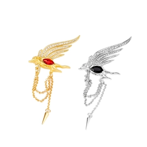 Elegant gold and silver phoenix brooches with rhinestones and tassel chain details