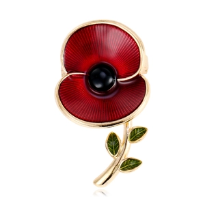 Vintage Red Poppy Flower Enamel Brooch Pin For Women Men Alloy Drip Oil Floral Badge Fashion Jewelry For Suit Coat Dress