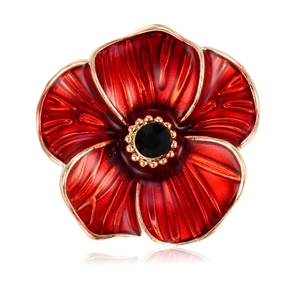 Broche Coquelicot Rouge en Alliage Vintage Émaillé pour Femme Élégante Broche de Revers Florale en Strass Bijou Vêtement