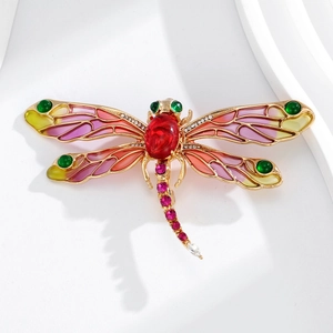 Broche libellule raffinée avec ailes en émail dégradé et strass colorés étincelants