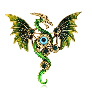 Vintage Steampunk Καρφίτσα Δράκος από Κράμα με Στρας Σμάλτο Ιπτάμενος Δράκος Καρφίτσα Πέτου Μοναδικό Γρανάζι Φτερό Κοσμήματα Unisex