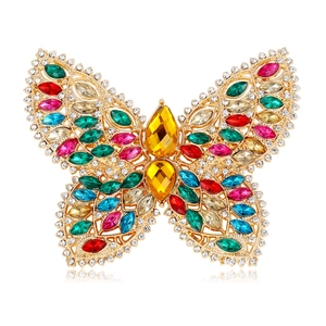 Élégante Broche Papillon en Alliage avec Strass Colorés pour Femmes Mode Scintillante Papillon Corsage Épingle Bijoux pour Fête Mariage
