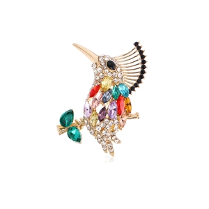 Broche Colibri Colorée à la Mode pour Hommes Femmes Alliage d'Or Strass Épingle d'Oiseau pour Veste de Costume Bijoux Accessoire