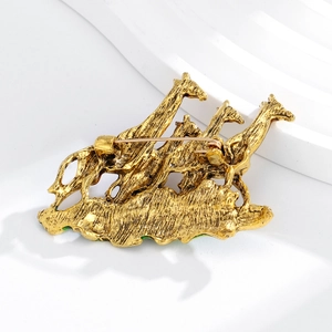 Golden matte giraffe family brooch pin for clothing with safe pin closure on back