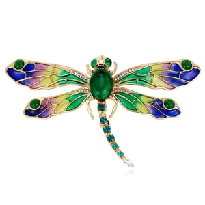 Broche Libellule Colorée en Émail de Luxe pour Femmes Alliage Plaqué Or Strass Insecte Épingle de Poitrine Bijoux pour Costume