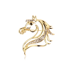 Vintage Golden Alloy Horse Head Brooch For Men Women Rhinestone Inlaid Animal Lapel Pin Suit Accessories Fashion Jewelry Gift