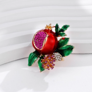 Exquisite pomegranate brooch with red enamel and sparkling pink crystal rhinestones