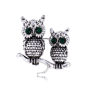 Vintage Alloy Rhinestone Owl Brooch For Women Antique Gold Silver Animal Bird Tree Branch Decorative Clothing Pin Jewelry