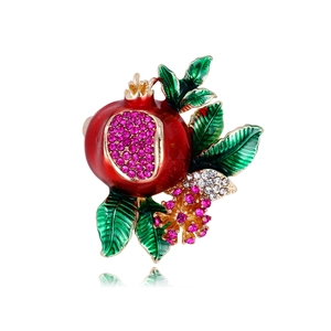 Elegant Pomegranate Fruit Brooch For Women Alloy Enamel Drip Rhinestone Pin Clothing Accessories Jewelry Gift