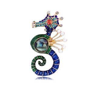 Fashion Seahorse Brooch Zinc Alloy Rhinestone Artificial Pearl Shell Enamel Colorful Animal Pin For Women Banquet Accessory Jewelry