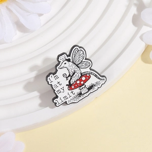 Funny possum on mushroom enamel pin with 'i'm at my limit' slogan for clothing decor