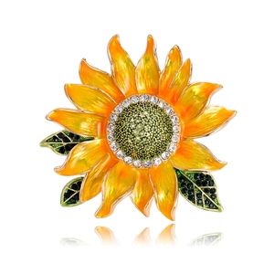 Broche Tournesol en Émail pour Femmes en Alliage de Zinc Strass Épingle à Fleur de Soleil pour Costumes Robes Mariage Fête Bijoux de Mode Cadeau