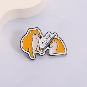 Detailed enamel pin showing the classic funny Bonk meme with shiba inu dog design