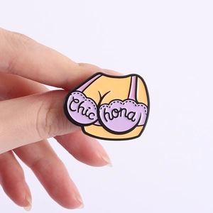 Funny purple lace bra enamel brooch pin with Chic hona lettering for creative outfits