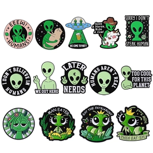 Funny Alien Enamel Pin Brooch Mantis Slogan Badge Cartoon Backpack Clothes Decoration Accessory For Men Women Gift