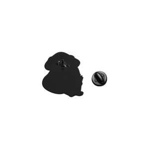 Detail view of the black metal pin back and rubber clutch for the frog enamel brooch set