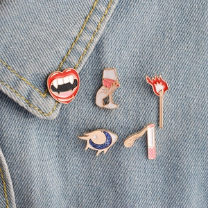 Trendy Alloy Enamel Brooch Pin For Women Men Fashion Pop Art Matchstick Lip Wine Glass Cigarette Eye Badge Jewelry Gift