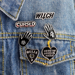 Gothic Witch Hand Heart Enamel Pins Witchy Ouija Board Brooches Alloy Cursed Mystery Badge For Jacket Women Jewelry