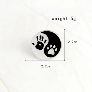 Yin Yang paw and hand print enamel brooch pin, 2.2cm diameter creative gift jewelry