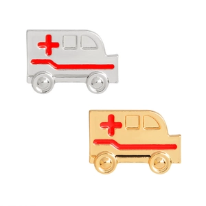 Ensemble de broches ambulance médicale en or et argent avec détail de croix rouge