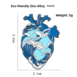 Detail showing eco-friendly alloy whale wave brooch dimensions of 3.2cm x 2.1cm