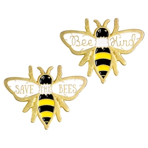 Broches abeilles mignonnes en émail avec slogans Save the Bees et Bee Kind sur métal doré