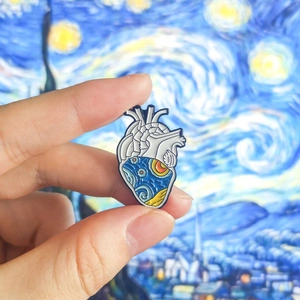 Artistic anatomical heart enamel pin featuring Van Gogh Starry Night texture pattern