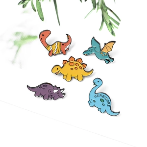 5-piece set of colorful cartoon dinosaur enamel pins including herbivore and pterosaur