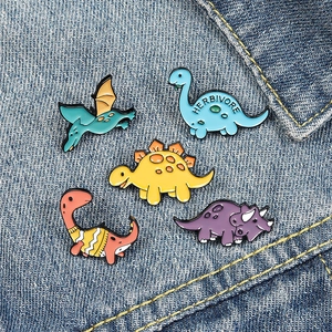 Cute Cartoon Dinosaur Enamel Pin Alloy Brooch For Women Men Kids Lapel Pin Backpack Badge Stegosaurus Triceratops Jewelry Gift