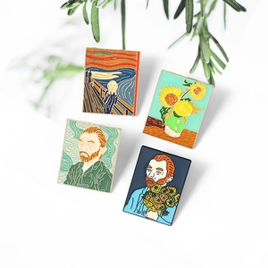 Artistic Van Gogh sunflower and The Scream enamel pin set of four metal brooches