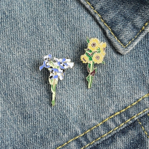 Artistic Alloy Enamel Flower Brooch Pins Inspired By Van Gogh Sunflower Iris Floral Lapel Pin For Women Backpack Decor Jewelry Gift