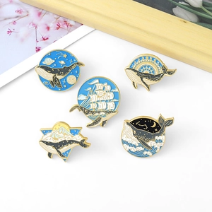 Lot de 5 broches baleine créatives en émail avec motifs océan et ciel pour vêtements