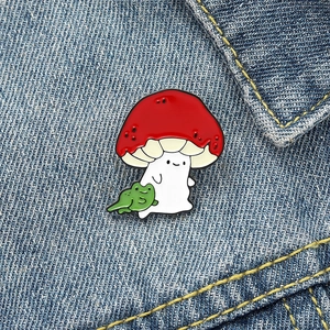 Creative Cartoon Enamel Pin Cute Mushroom Ghost With Frog Cat Face Alloy Brooch Badge Clothing Backpack Accessories Gift