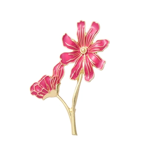 Elegant rose red lily flower brooch with gold plating and enamel floral design