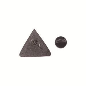 Mathematical Pi symbol alloy brooch with black enamel finish and secure rubber back pin