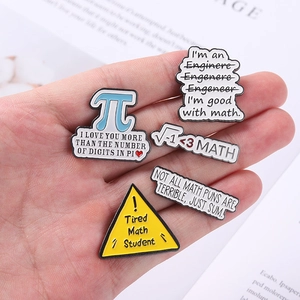 5-piece math and engineering enamel pins set featuring pi symbol and physics quotes