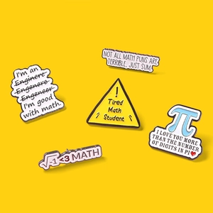 Set of 5 enamel pins featuring mathematical Pi and engineering humor in vibrant finish