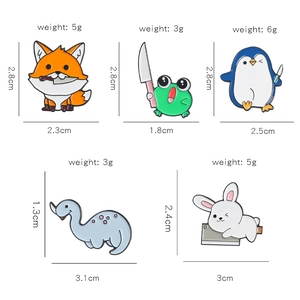 Broches créatives en alliage d'animaux cartoon : renard, grenouille, manchot et lapin