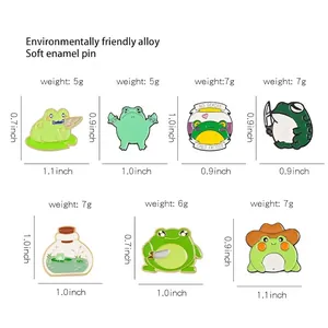 Cute frog enamel pin set featuring various creative designs and cartoon animal badges