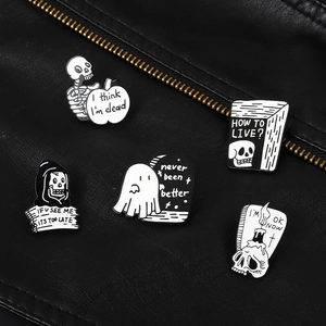 Spilla in Smalto Gotica con Teschio Fantasma Mietitore Tomba Spilla Umorismo Nero Lettera in Lega per Vestiti Borsa Halloween