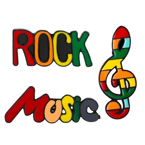 Three-piece music rock enamel pin set with colorful guitar clef and music lettering