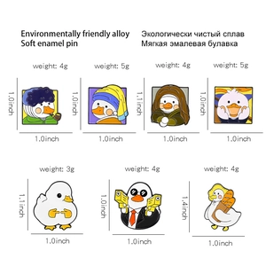 Lot de 7 épingles en émail de canards de dessin animé inspirées de peintures à l'huile