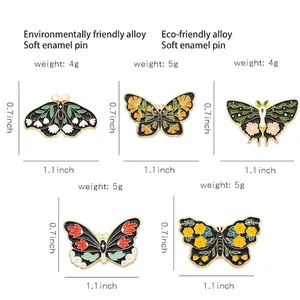 Set of five colorful butterfly and moth enamel pins made of eco-friendly alloy