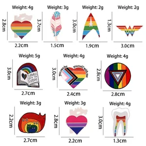 Regenbogen-Pride-Emaille-Pins-Set mit Herz- und Buchmotiven aus polierter Zinklegierung