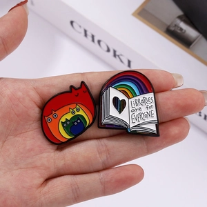 Regenbogen Katze und Buch Emaille-Anstecknadel Set für Taschen mit Slogan
