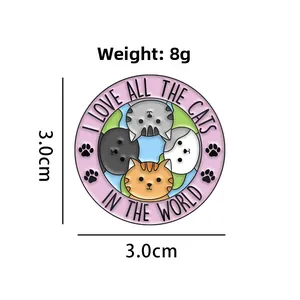 Detailed view of enamel cat badge with 3.0cm diameter and 8g weight specifications