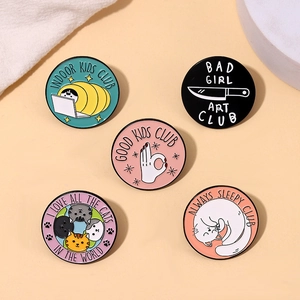 5pcs set of colorful cartoon cat club enamel pins with artistic lettering for daily decoration