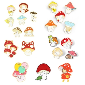 Broche en Émail de Champignon Chat Grenouille Mignon Alliage Forme d'Animal Badge de Revers pour Sac à Dos Vêtements Bijoux