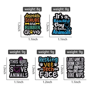 Set of colorful Vet Tech enamel pins with medical animal rescue themes for doctors and nurses
