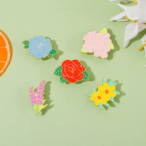Floral Enamel Brooch Pin Alloy Drip Oil Rose Lavender Badge Jewelry For Clothes Bag Lapel Decorative